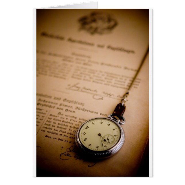 Antique Bok Papper Pocket Watch Fob Hälsningskort (Framsidan)