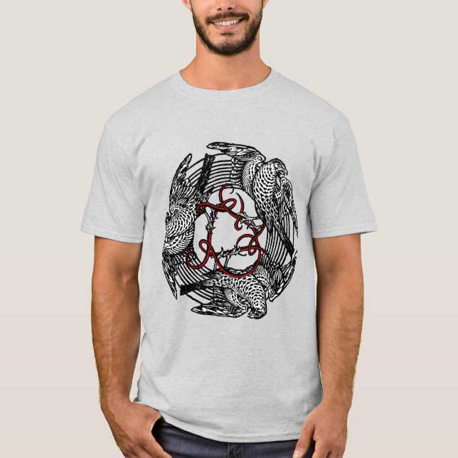 Antique Bookplate Three Hawks William de Morgan T Shirt (Framsida)