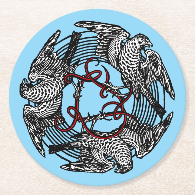 Antique Bookplate Three Hawks William de Morgan Underlägg Papper Rund (Framsidan)