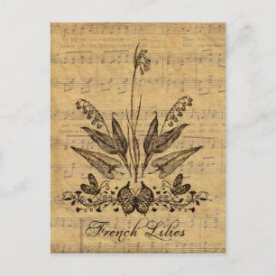 Antique Botanical Fransk Lillies Vykort