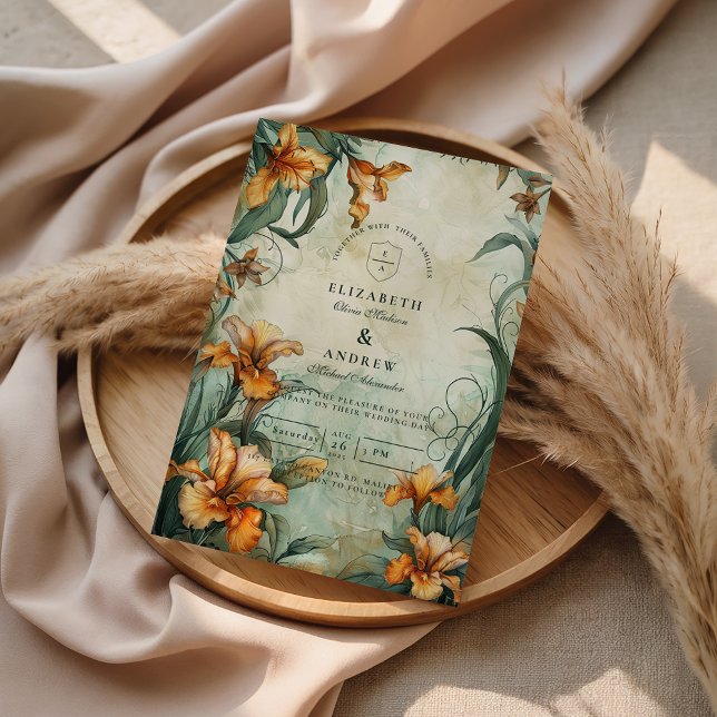 Antique Botanical Lily Wedding Inbjudningar (Skapare uppladdad)