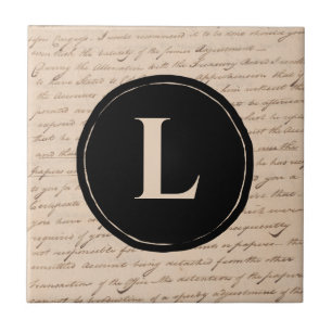 Antique Brev Monogram Initial Script Writer Kakelplatta