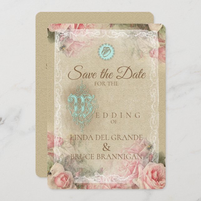 Antique Brev - spara datumkortet Inbjudningar (Fram/baksida)