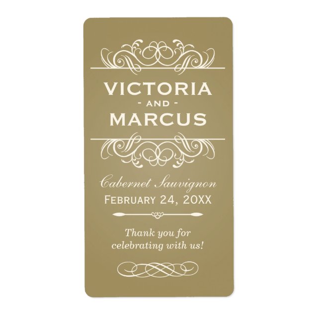 Antique Bröllop Vin Flaska Monogram-favoritetikett Fraktsedel (Framsidan)