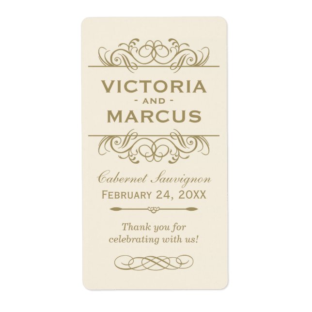 Antique Bröllop Vin Flaska Monogram-favoritetikett Fraktsedel (Framsidan)