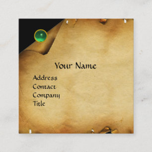 ANTIQUE BROWN PARCHMENT,GRÖNT GEM STONE MONOGRAM FYRKANTIGT VISITKORT