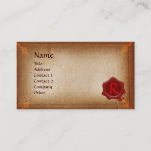 ANTIQUE BROWN PARCHMENT, RED VAX SEAL MONOGRAM VISITKORT