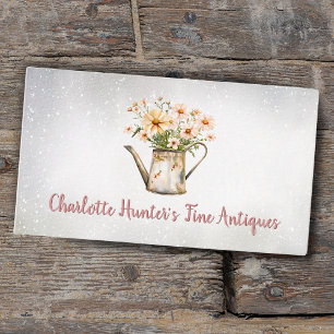 Antique-butik, vintage-vattning kan vildblommor visitkort