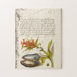 Antique calligraphy text botanical Illation Pussel