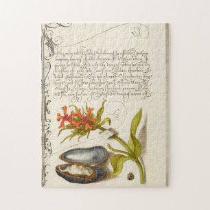 Antique calligraphy text botanical Illustration Pussel