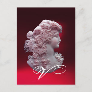 ANTIQUE CAMEO,DAM MED DRUVMONOGRAM HELG VYKORT