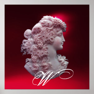 ANTIQUE CAMEO,DAM MED DRUVMONOGRAM POSTER