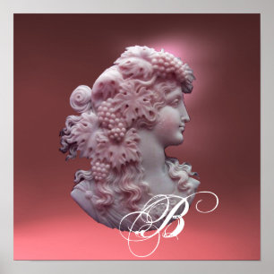 ANTIQUE CAMEO,DAM MED DRUVMONOGRAM POSTER