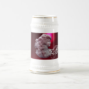 ANTIQUE CAMEO,DAM MED DRUVMONOGRAM SEJDEL