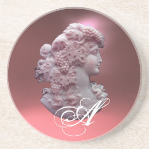 ANTIQUE CAMEO,DAM MED DRUVMONOGRAM UNDERLÄGG SANDSTEN