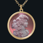 ANTIQUE CAMEO, DAM MED DRUVOR OCH GRAPEVINER GULDPLÄTERAT HALSBAND<br><div class="desc">Yvel av typen cammeo jewel med en vacker kvinnoprofil med långa hår,  med ornamerade druvor och grapeviner för vinodlingskörd</div>