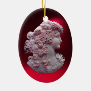 ANTIQUE CAMEO, DAM MED DRUVOR OCH GRAPEVINER JULGRANSPRYDNAD KERAMIK