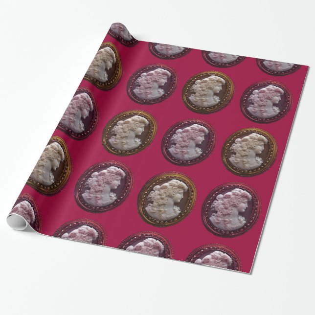 ANTIQUE CAMEO, DAM MED DRUVOR OCH GRAPEVINER PRESENTPAPPER (Utrullad)