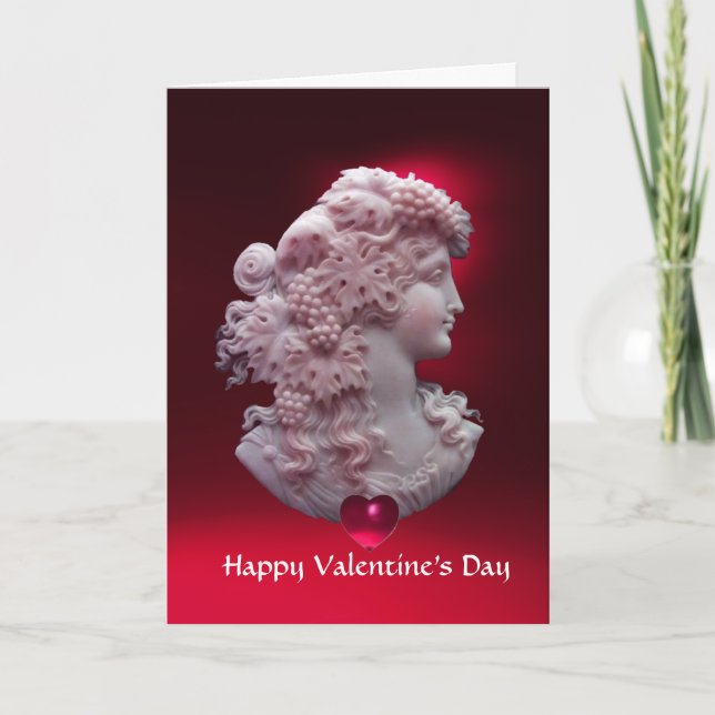 ANTIQUE CAMEO, DAM MED GRAPES Valentine Day Helgkort (Framsida)