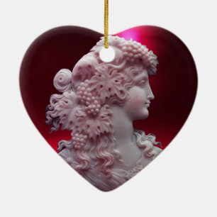 ANTIQUE CAMEO, DAM MED VIN-KVOTER AV DRUVOR JULGRANSPRYDNAD KERAMIK