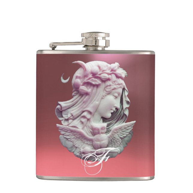 ANTIQUE CAMEO,MÅNE DAM KVÄLL MED UGGLA MONOGRAM FICKPLUNTA (Framsidan)