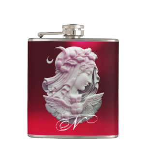 ANTIQUE CAMEO,MÅNE DAM KVÄLL MED UGGLA MONOGRAM FICKPLUNTA