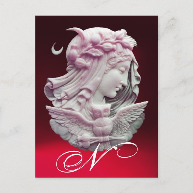 ANTIQUE CAMEO,MÅNE DAM KVÄLL MED UGGLA MONOGRAM HELG VYKORT (Framsida)