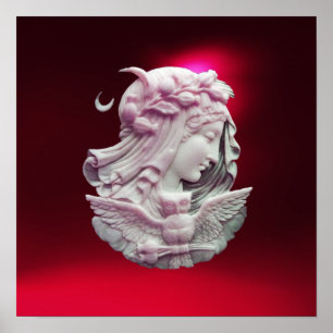 ANTIQUE CAMEO, MÅNE DAM KVÄLL MED UGGLA POSTER