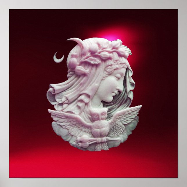 ANTIQUE CAMEO, MÅNE DAM KVÄLL MED UGGLA POSTER (Framsidan)