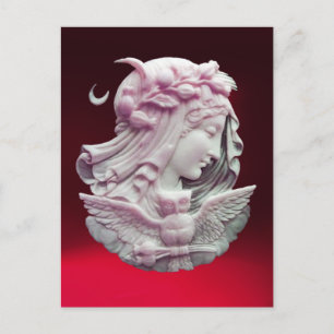 ANTIQUE CAMEO,MÅNE DAM KVÄLL MED UGGLA VYKORT