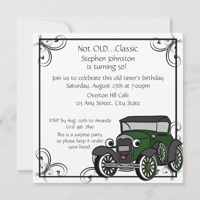 Antique Car Birthday Inbjudningar (Framsida)