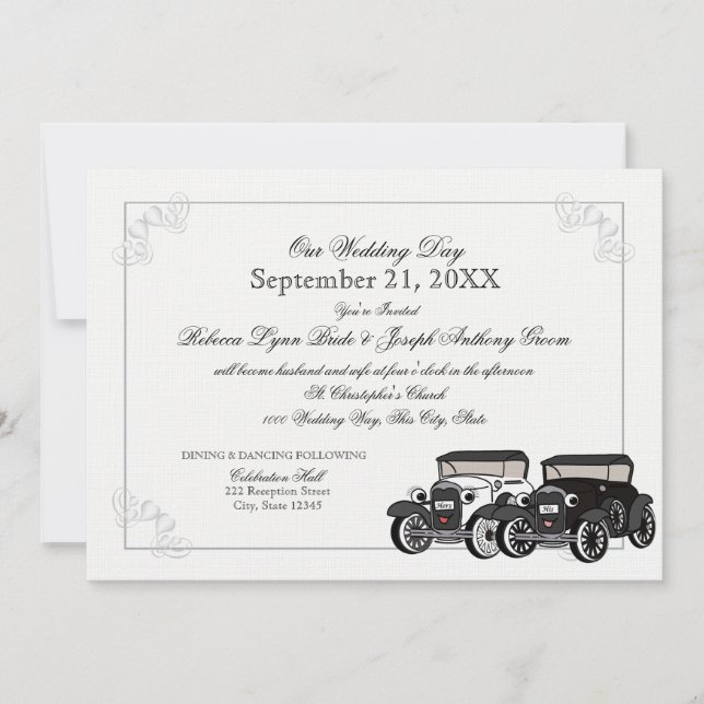 Antique Car Bröllop Inbjudningar (Framsida)
