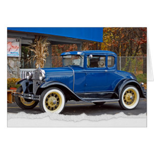 Antique Car by Middag with Bichon Frise Hund Hälsningskort