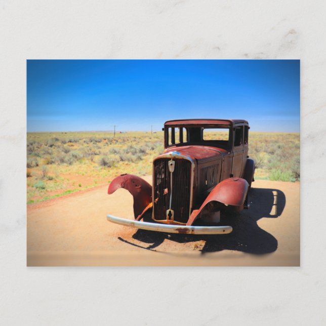 Antique Car on Historic Route 66 near Holbrook AZ Vykort (Framsida)