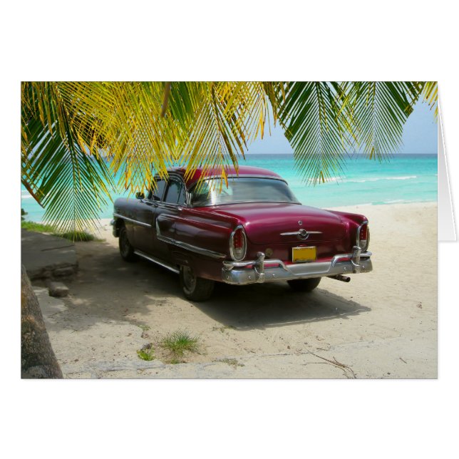 Antique car på Kubas strand Hälsningskort (Framsidan Horizontal)