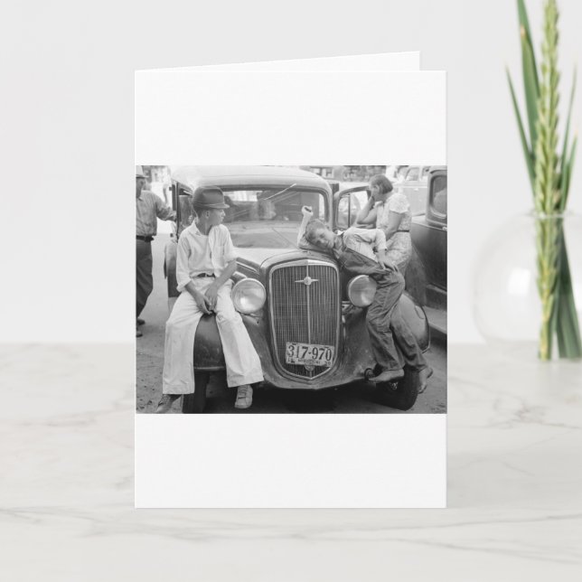 Antique Car, Underbar Depression Family, 1930-tale Kort (Framsida)