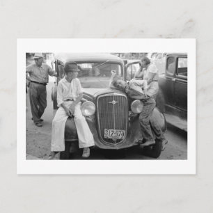 Antique Car, Underbar Depression Family, 1930-tale Vykort