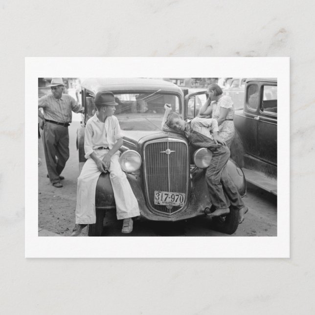 Antique Car, Underbar Depression Family, 1930-tale Vykort (Framsida)