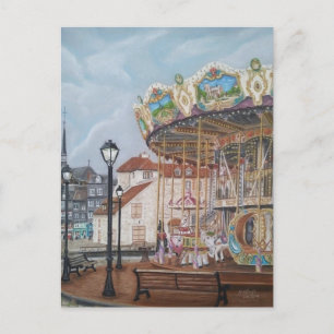 Antique Carousel i Honfleur, Normandie, Frankrike Vykort