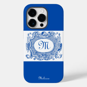 Antique Cartouche Monogram Design Blue