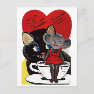 Antique Cat & Mouse Game Valentine Day PC Vykort