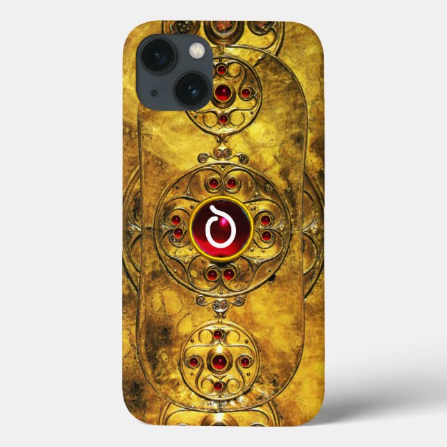 ANTIQUE CELTIC WARRIOR SHIELD RUBY GEM MONOGRAM (Baksida)