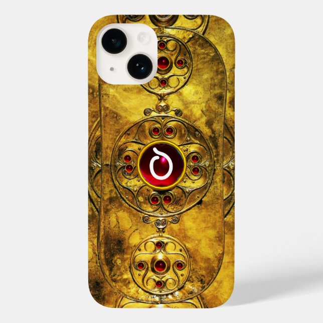 ANTIQUE CELTIC WARRIOR SHIELD RUBY GEM MONOGRAM (Baksida)