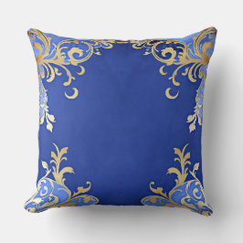 Antique Champagne Guld Filigree Royal Blue Kudde