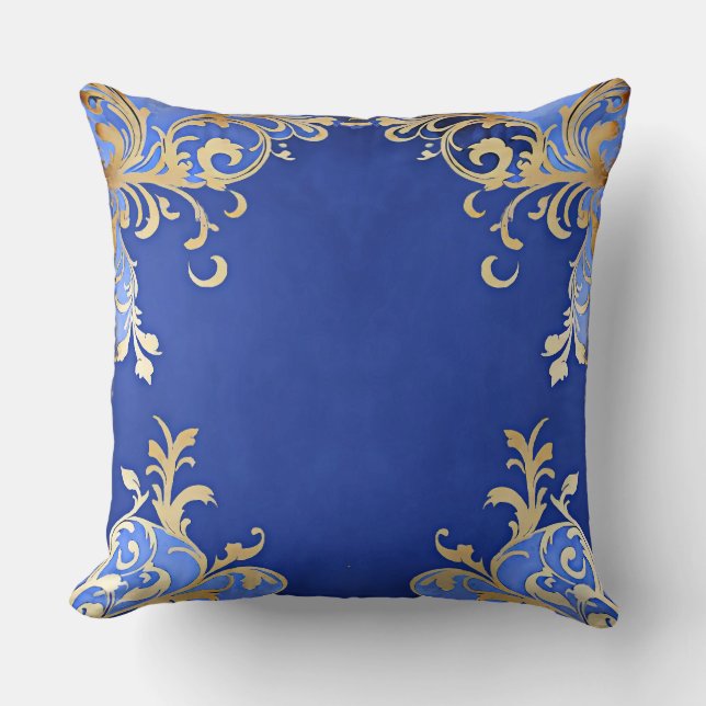 Antique Champagne Guld Filigree Royal Blue Kudde (Framsida)