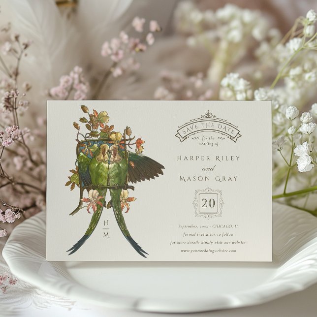 Antique Charm Parrot 'Save the Date'-inbjudan Inbjudningar (Skapare uppladdad)