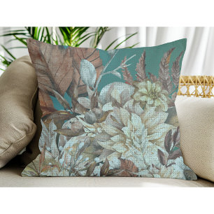 Antique Charm: Teal Tapestries of Blommigt Grandeu Kudde