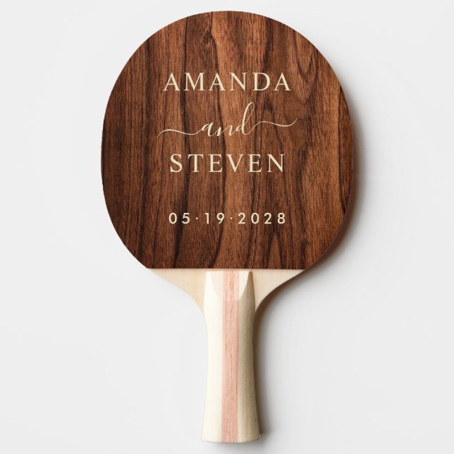 Antique Cherry Wood Couple Names with Wedding Pingisracket (Baksidan)