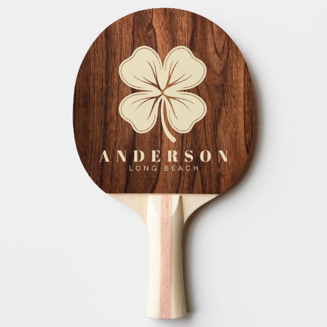 Antique Cherry Wood Four Leaf Clover with Name Pingisracket (Baksidan)