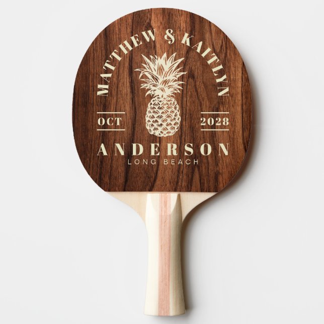 Antique Cherry Wood Tropical Pineapple Wedding Pingisracket (Baksidan)